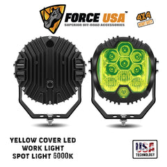 FORCE USA 5-Inch Round Work Lamp with 9 LED Bulbs, Bright Yellow Light, Universal Mount for All Vehicles – Durable Off-Road Lighting