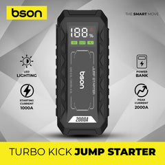 Bson Turbo Kick Jump Starter – 16000mAh, QDSP Quick Start, Up to 8L Gas/Diesel Engines, 3-Mode Dual Brightness LED Light, Power Bank Function