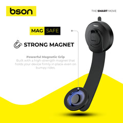 Bson Ultimate Suction Phone Holder – Strong MagSafe Magnetic Mount, 360° Rotation, One-Hand Operation, USB-A to Type-C Cable, Powerful Suction, Universal Smartphone Compatibility