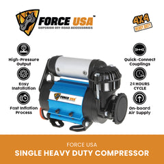 Force USA High Performance Air Compressor, Heavy-Duty 12V Compressor for Tire Inflation and Air Locker Activation