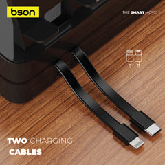 BSON Multi-Power Socket Extension 8-port fast-charging power socket with built-in cables and detachable mobile stand for convenient, organized charging.