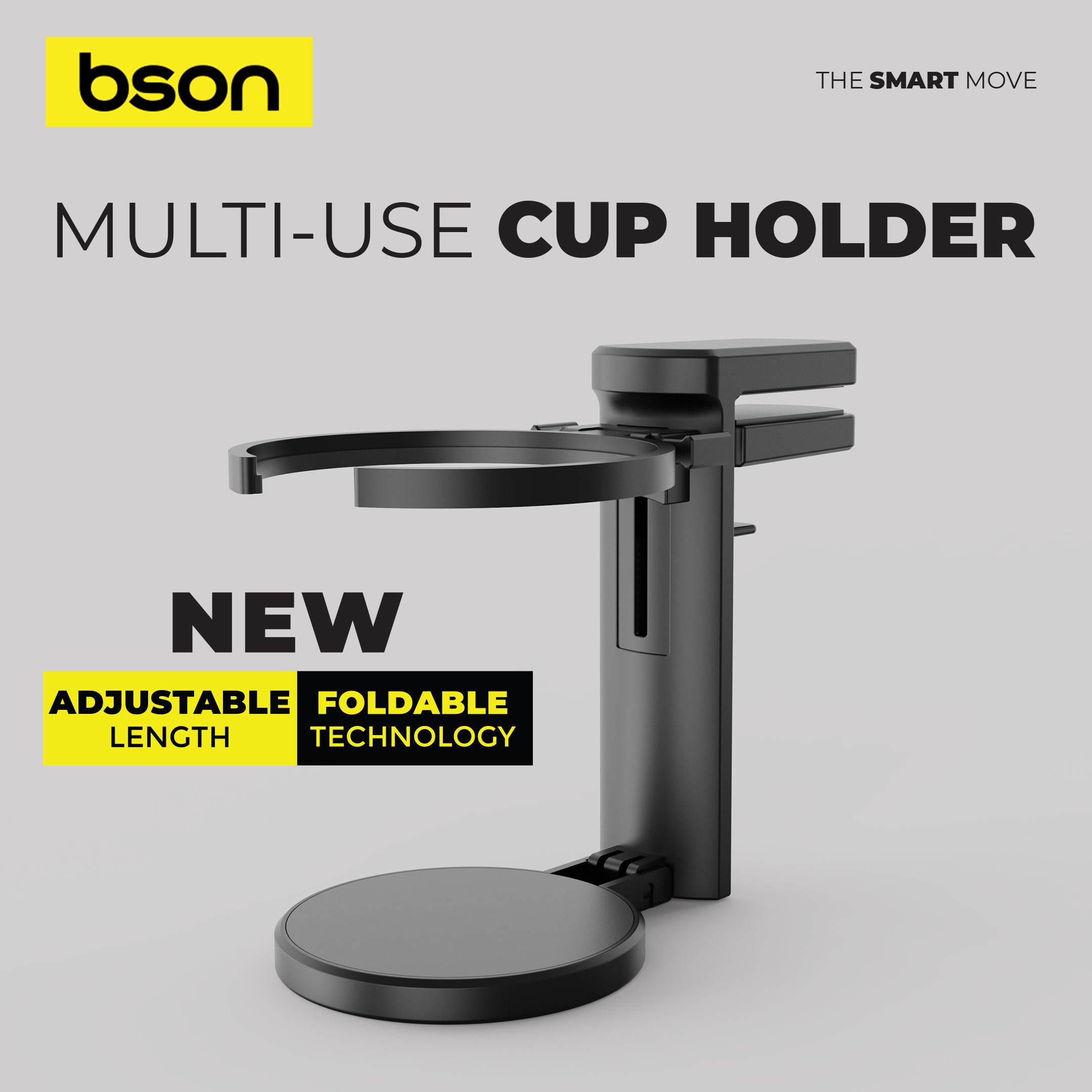 BSON Multi-Use Cup Holder – Universal Fit with Strong Clip, Adjustable Hook Length, Non-Slip Silicone Pad, Compatible with All Cup Types