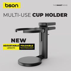 BSON Multi-Use Cup Holder – Universal Fit with Strong Clip, Adjustable Hook Length, Non-Slip Silicone Pad, Compatible with All Cup Types
