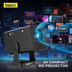 Bson 4K Compact HD Projector, designed for home, travel, and outdoor viewing. With 170 ANSI brightness and a massive 50–200 inch screen size, it delivers clear, vibrant visuals for movies, presentations, gaming, and streaming.
