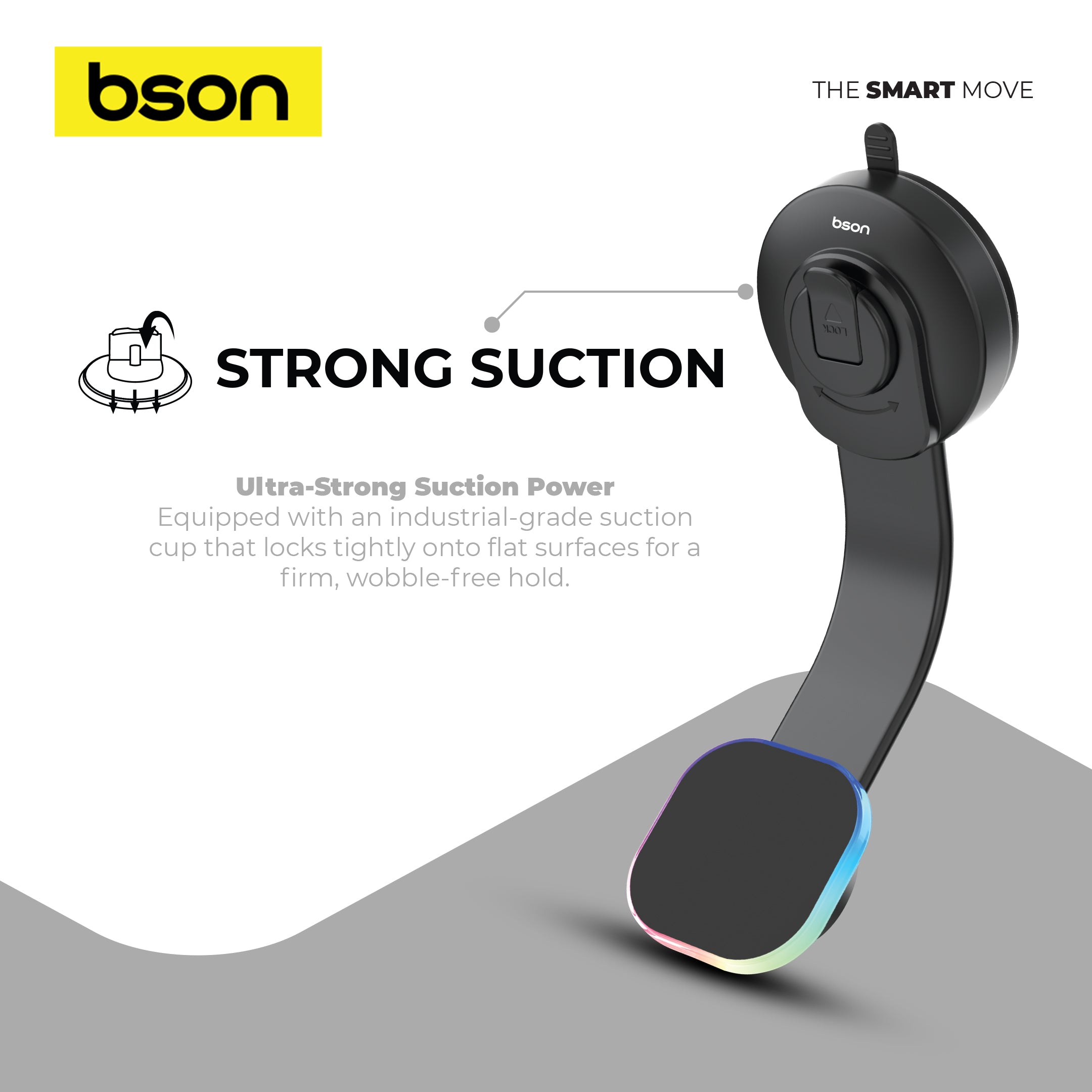 Bson Wireless LED Phone Holder – 15W Fast Wireless Charging, MagSafe Compatible, 360° Rotation, Strong Suction, One-Hand Operation, USB-A to Type-C Cable Included