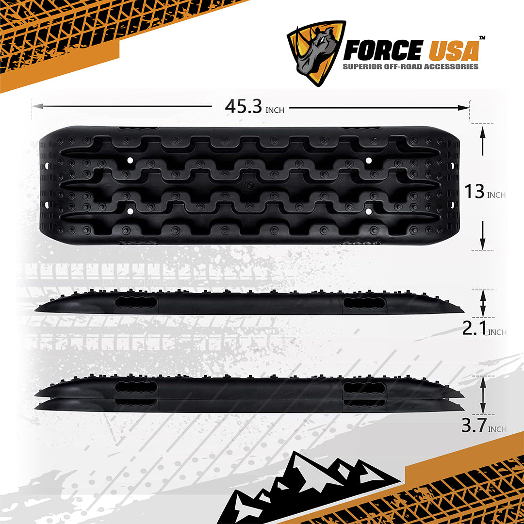 Force USA Recovery Traction Board, 2 PCS Heavy-Duty Off-Road Traction Board & Sand Track for Off-Road Adventures, 4x4 Recovery Gear for SUV, Jeep, Truck, & All Vehicles, Emergency Tire Traction for Sand, Mud, & Snow