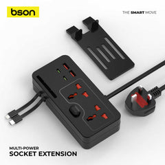 BSON Multi-Power Socket Extension 8-port fast-charging power socket with built-in cables and detachable mobile stand for convenient, organized charging.