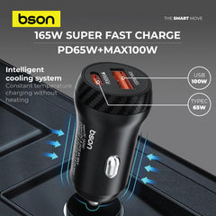 Bson 88W Ultra Fast Car Charger – 6X Fast Charging with Dual USB Ports (USB-A & USB-C), QC3.0 100W MAX + PD 65W, Smart Safety Protections Included