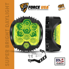 FORCE USA 5-Inch Round Work Lamp with 9 LED Bulbs, Bright Yellow Light, Universal Mount for All Vehicles – Durable Off-Road Lighting