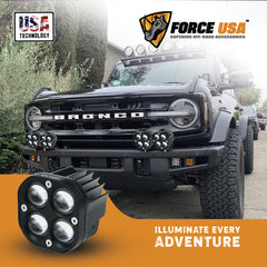 FORCE USA Four Eyes Work Light, High-Power LED Off-Road Light with Quad-Beam Design, Waterproof & Dustproof, Universal Mount for Car, SUV, Truck, ATV, UTV, Tractor