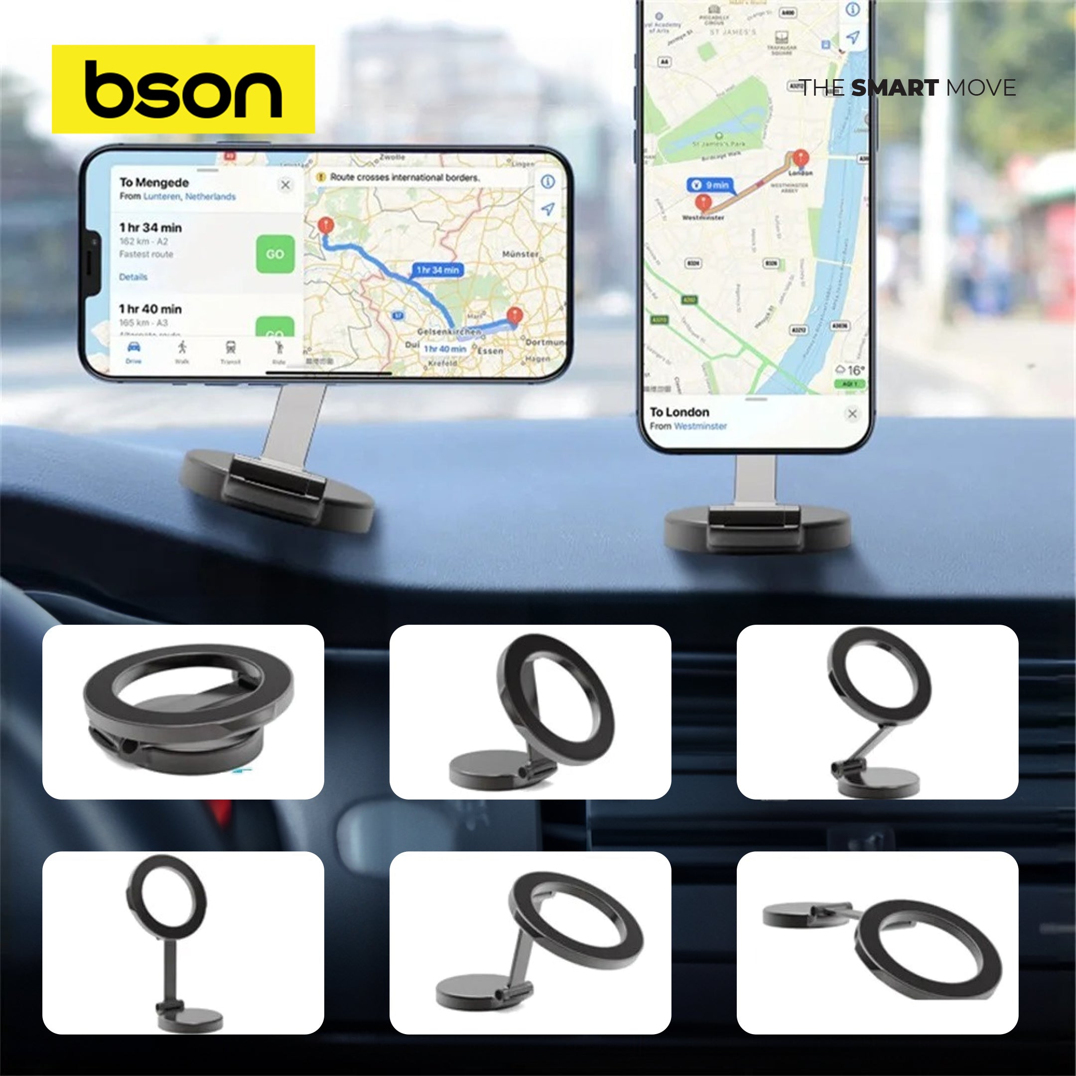 Bson Foldable Phone Holder – Ultimate Suction Mount with Strong MagSafe Magnetic Grip, 1080° Rotation, One-Hand Operation & Foldable Design for Flexible Viewing