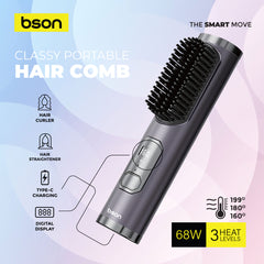 BSON Classy Portable Hair Comb-Cordless Smart Styling Brush with Digital Display, 3x MCH Ceramic Heating for Hair Straightening and Hair Curler