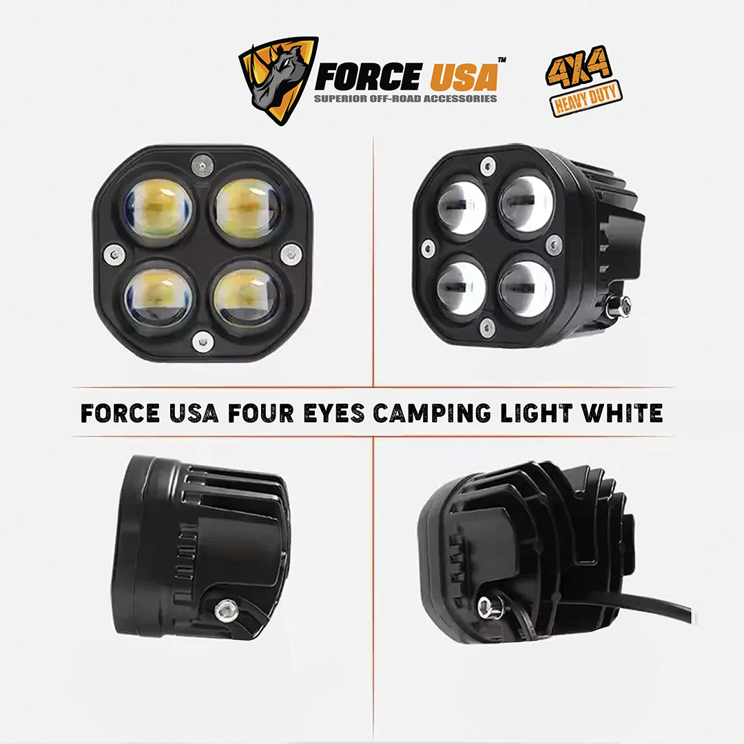 FORCE USA Four Eyes Work Light, High-Power LED Off-Road Light with Quad-Beam Design, Waterproof & Dustproof, Universal Mount for Car, SUV, Truck, ATV, UTV, Tractor