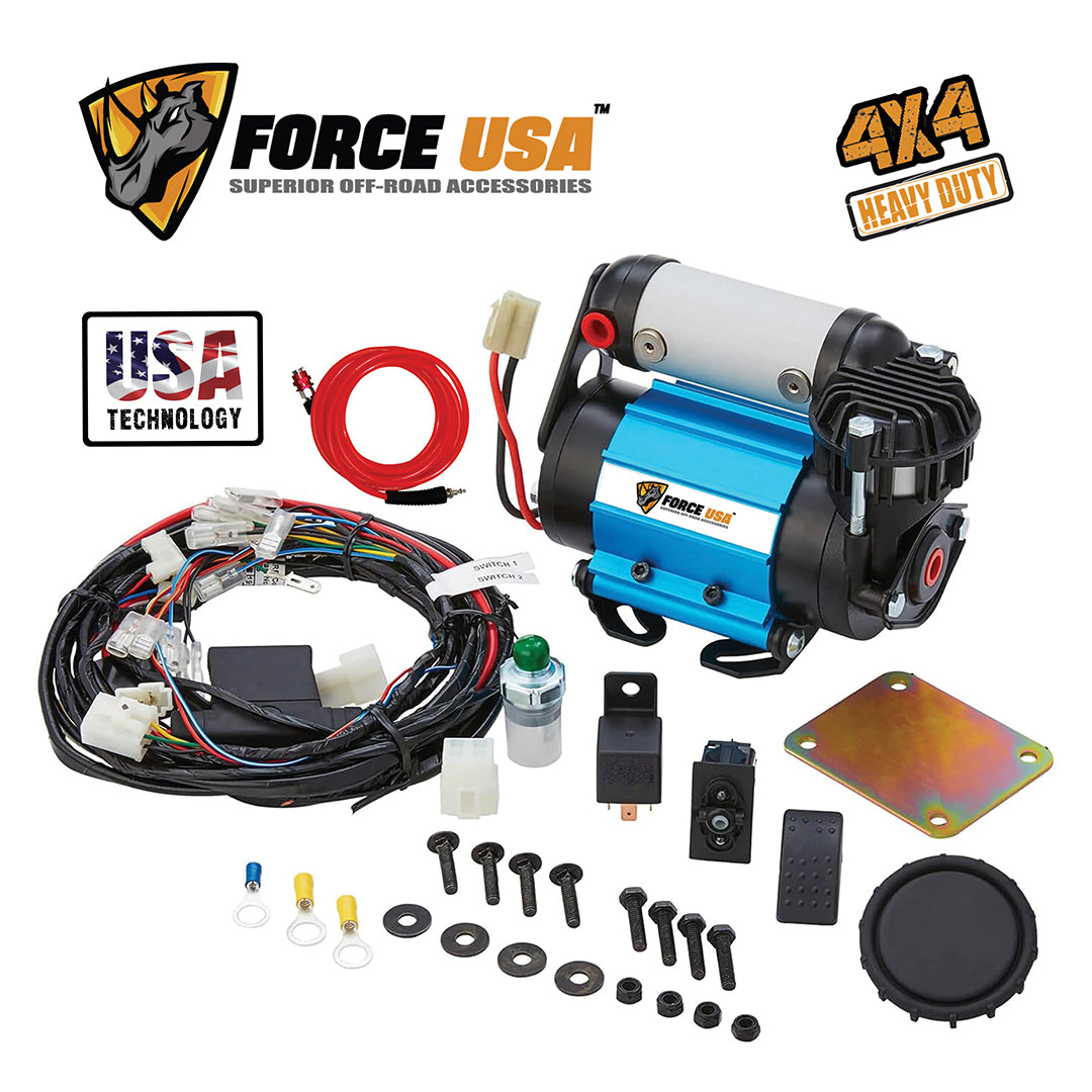 Force USA High Performance Air Compressor, Heavy-Duty 12V Compressor for Tire Inflation and Air Locker Activation