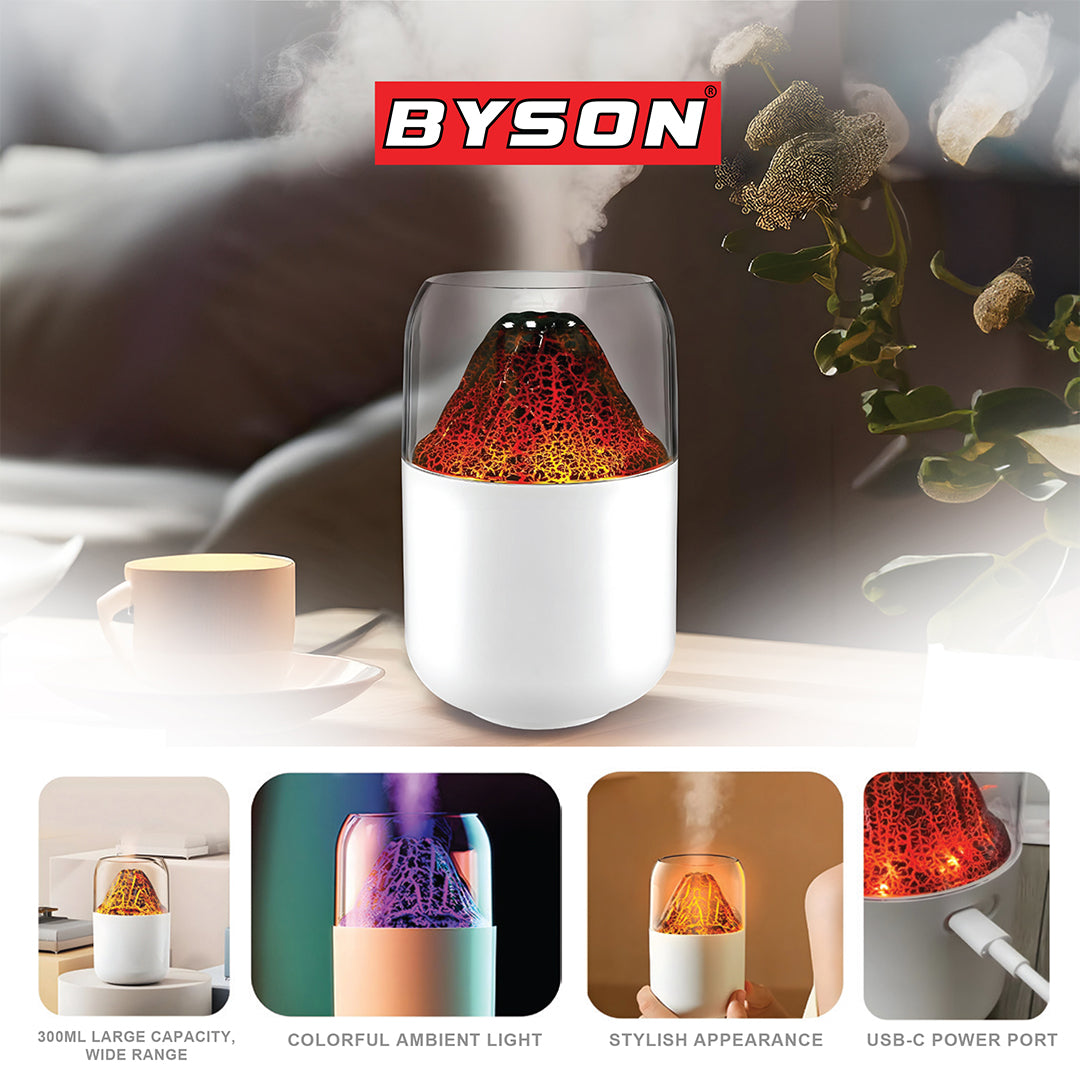 BYSON Volcano Humidifier, Volcano Mist Effect with LED Ambient Lighting, Stylish & Soothing Air Moisturizer for Home or Office