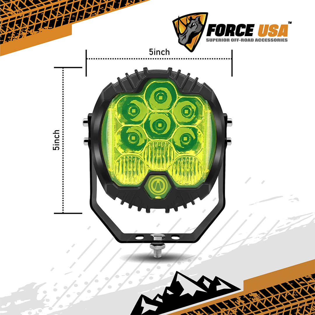 FORCE USA 5-Inch Round Work Lamp with 9 LED Bulbs, Bright Yellow Light, Universal Mount for All Vehicles – Durable Off-Road Lighting