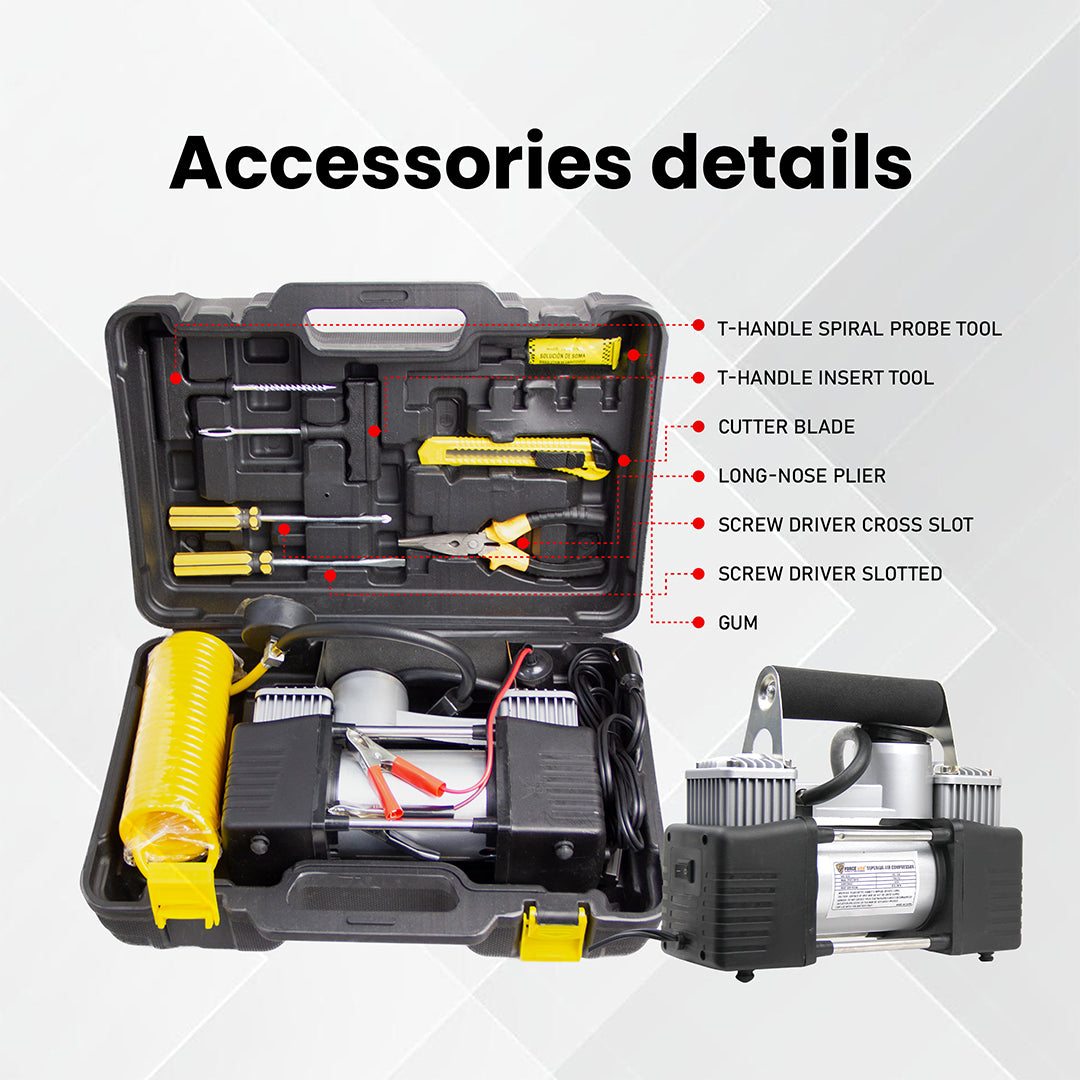 Force USA Heavy Duty Air Compressor with Tool Thick Handle, 12V DC Portable Inflator for Trucks, SUVs, Industrial and Off-Road Use