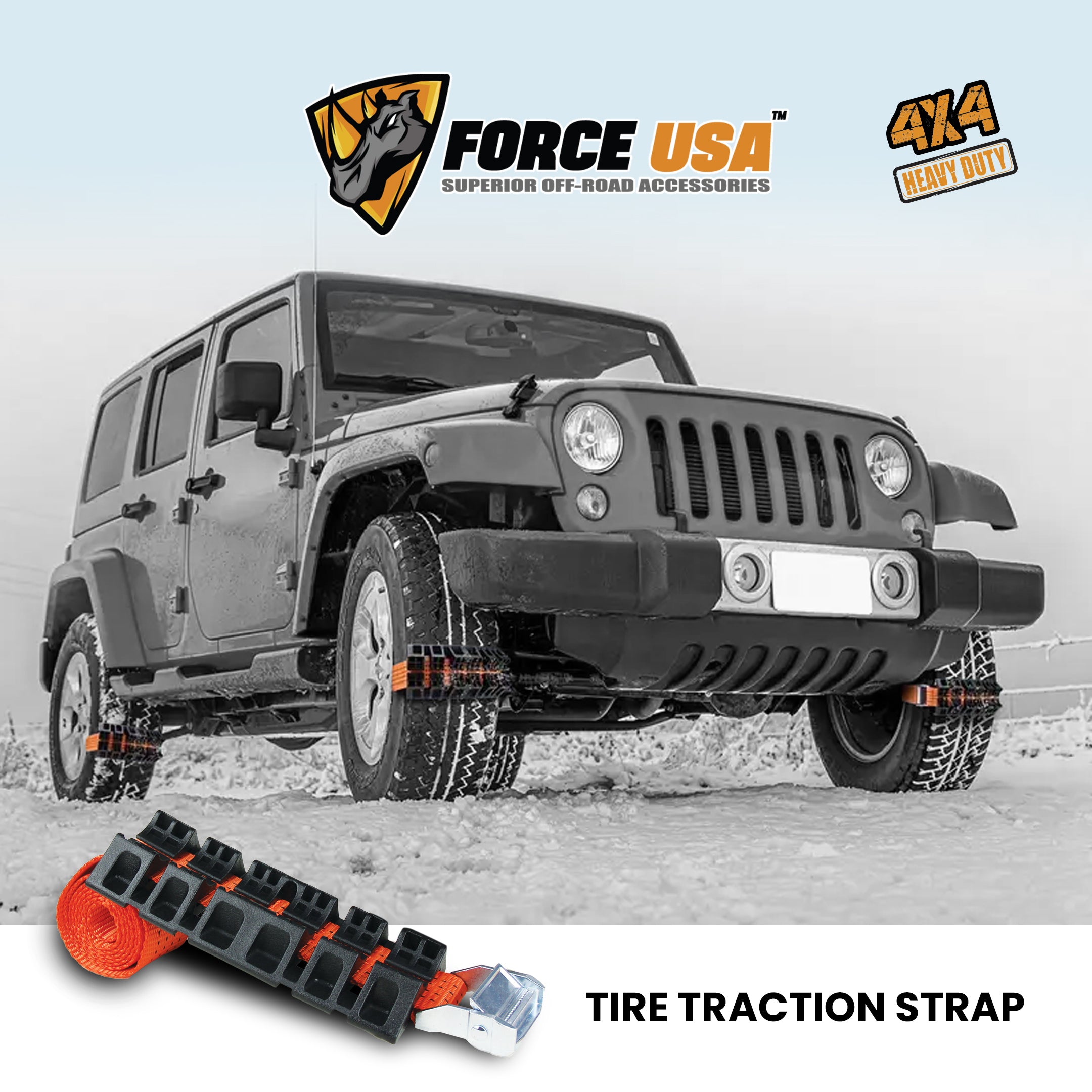 Force USA Tire Traction Strap, Emergency Recovery Strap for Snow, Mud & Sand, Heavy-Duty, Reusable, and Easy to Install
