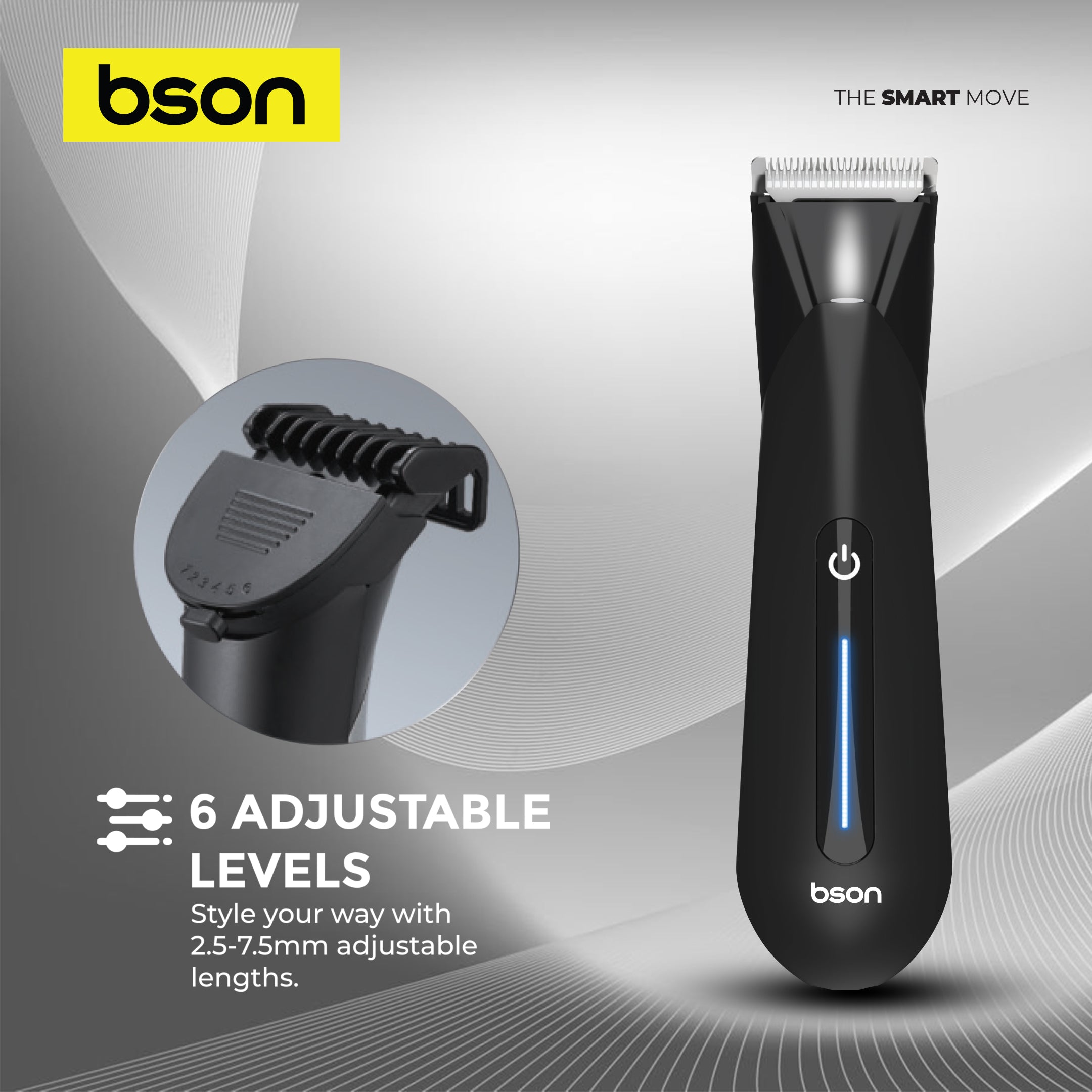 Bson Sensitive Body Pro Trimmer – Skin Secure Design, IPX7 Waterproof, LED Light, 6 Clipper Sizes, Travel Lock, 2H Fast Charging