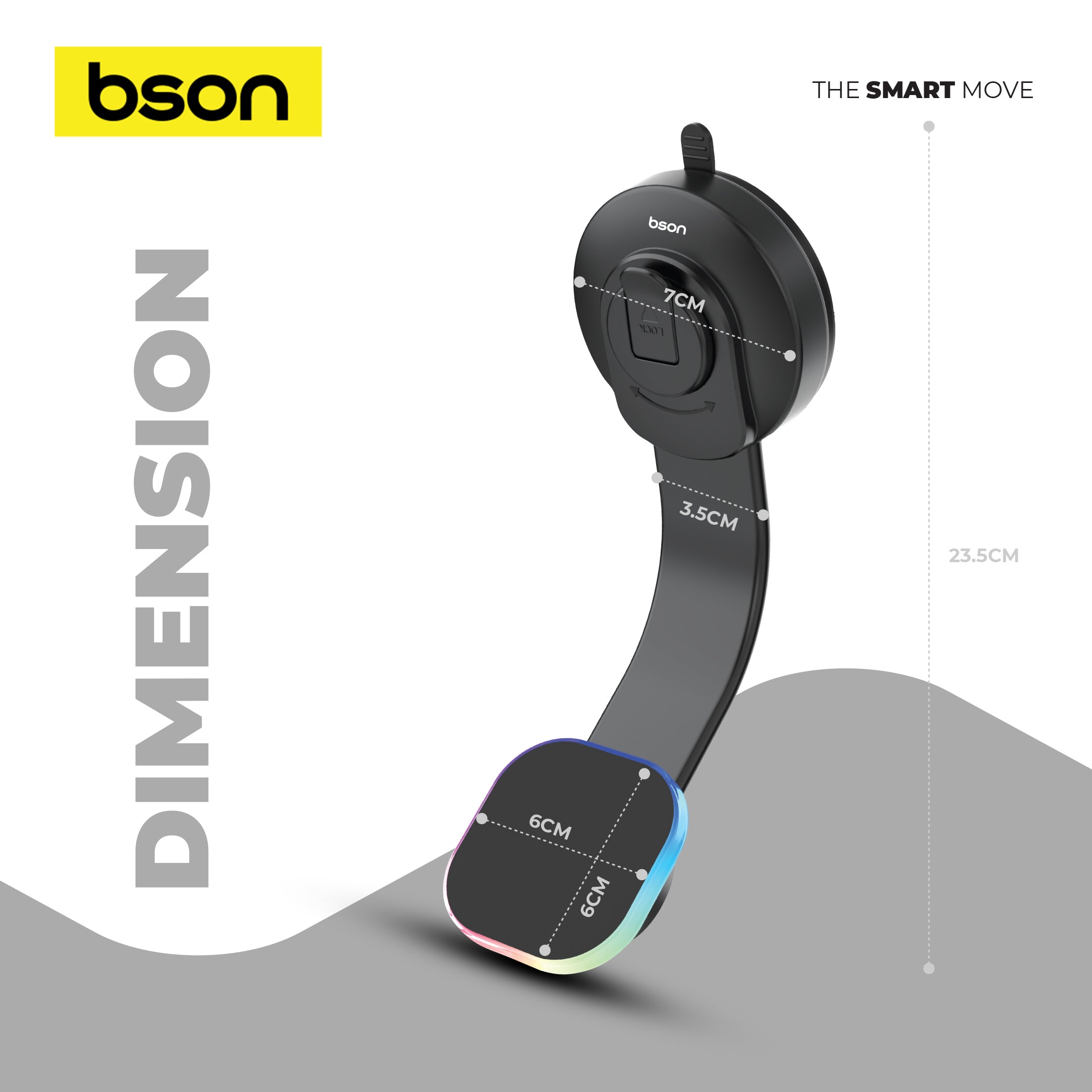 Bson Wireless LED Phone Holder – 15W Fast Wireless Charging, MagSafe Compatible, 360° Rotation, Strong Suction, One-Hand Operation, USB-A to Type-C Cable Included