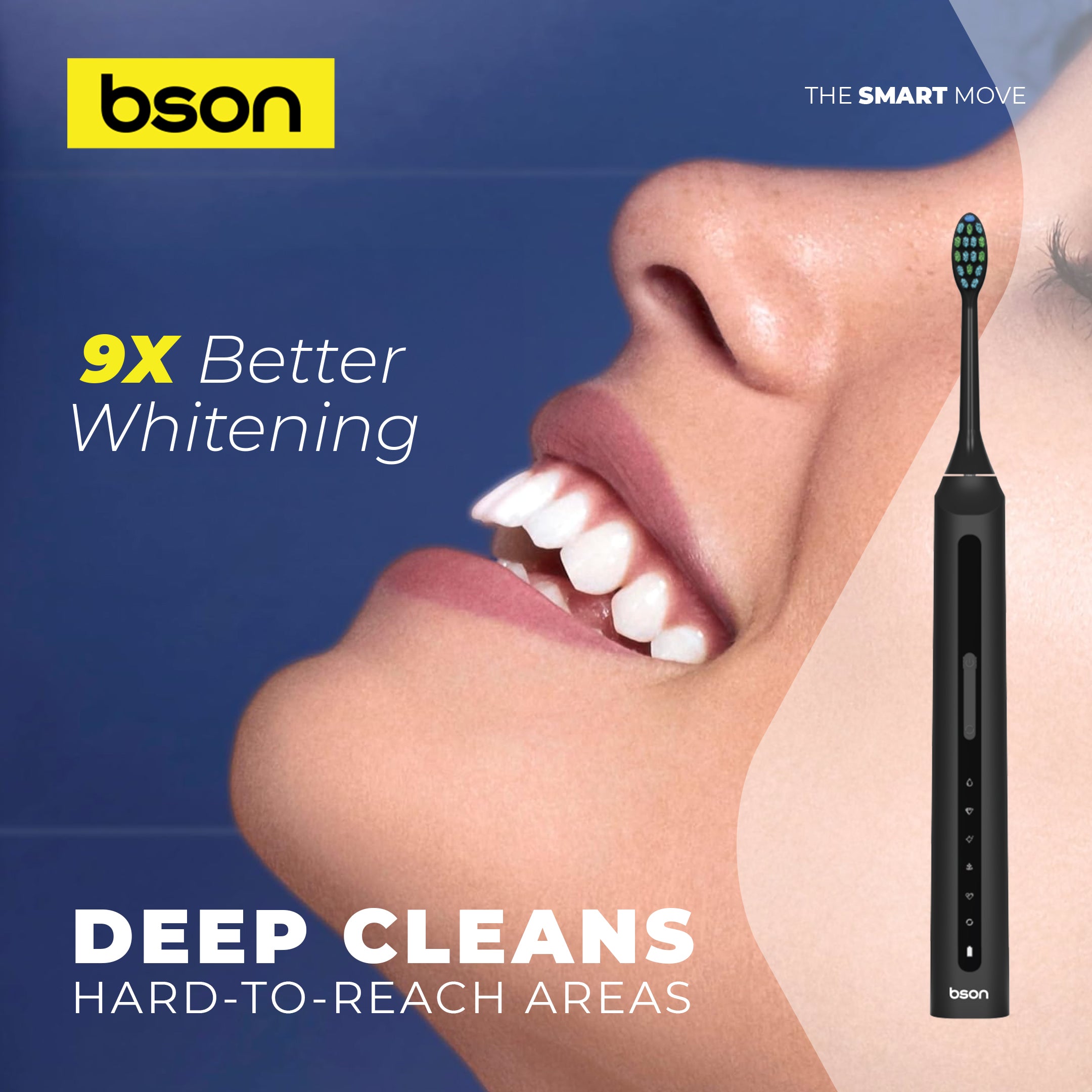 Bson Super Sonic Toothbrush, 9X Better Whitening, 30-Day Battery Life, 34,000–40,000 SPM, IPX7 Waterproof, Advanced Sonic Technology