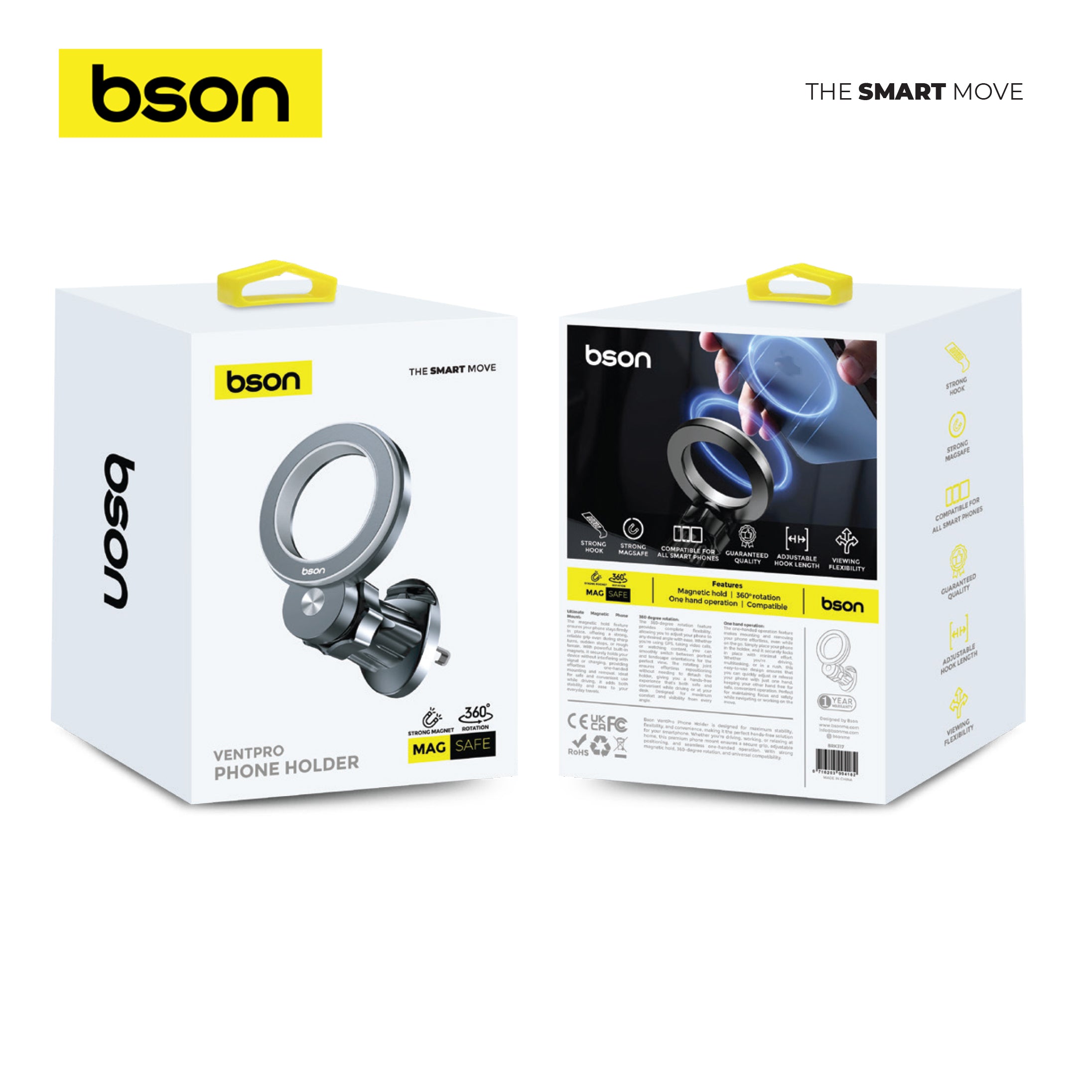 Bson VentPro MagSafe Phone Holder, Strong Magnetic Holder & Car Mount, with 360° Rotation, Magnetic Phone Holder for Car, Mobile Holder for Iphone 16 15 Pro Max, Plus 14 13 12 MagSafe Cases