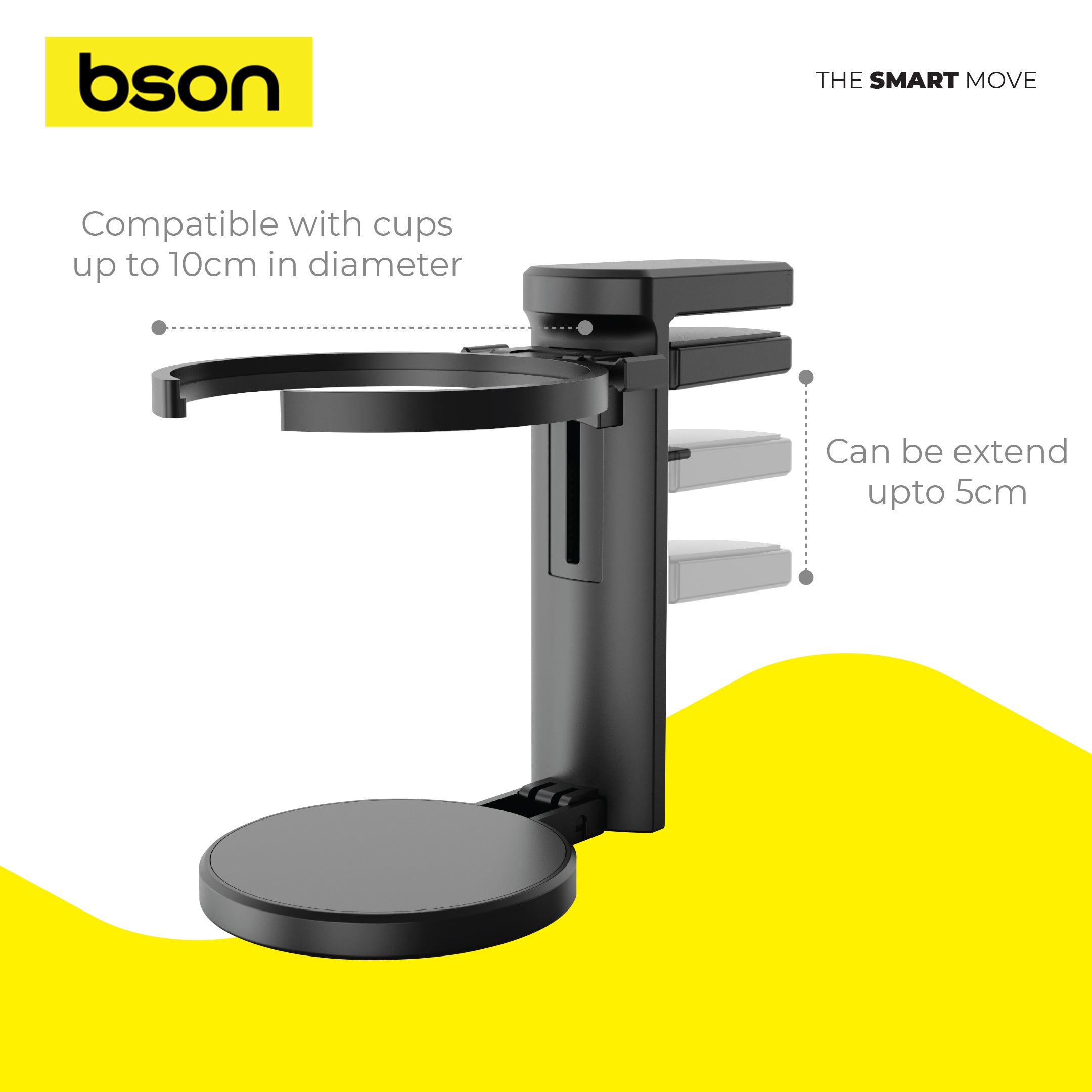 BSON Multi-Use Cup Holder – Universal Fit with Strong Clip, Adjustable Hook Length, Non-Slip Silicone Pad, Compatible with All Cup Types