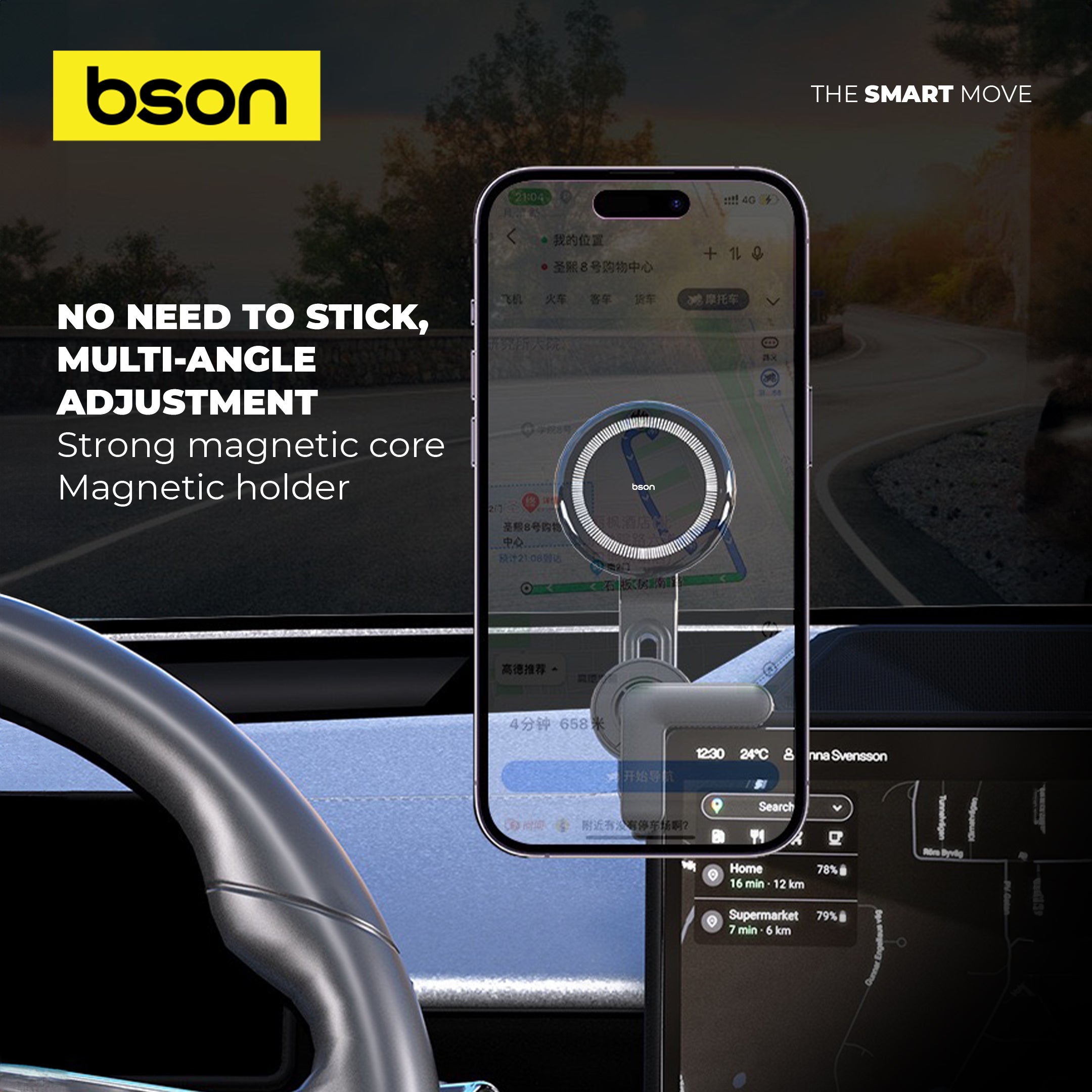 Bson All Screen Phone Holder – Strong MagSafe Magnetic Mount, 360° Rotation, Strong Clip, Universal Compatibility, Guaranteed Quality & Flexible Viewing