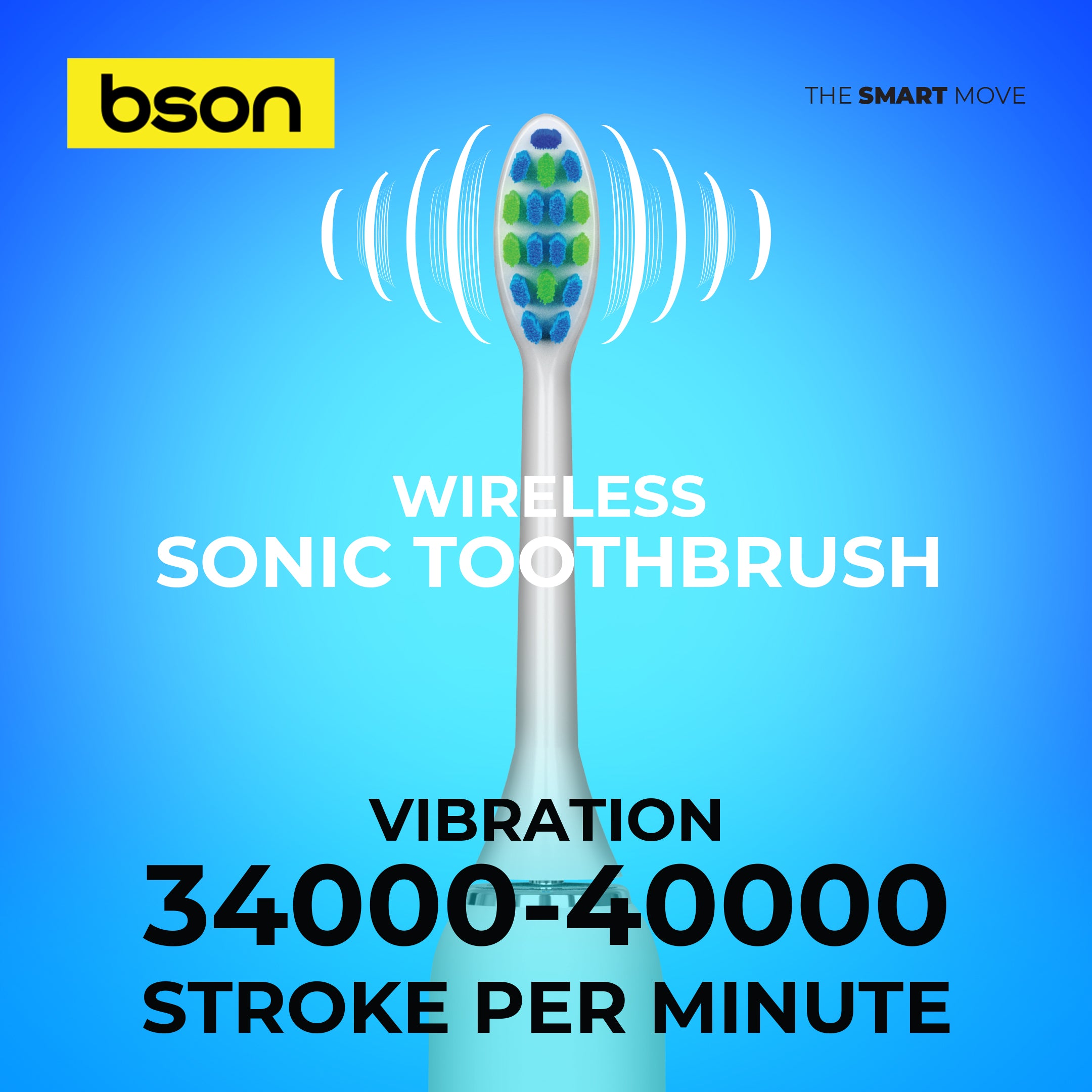 Bson Wireless Sonic Toothbrush With 60-Day Battery Life, 10X Better Whitening, Wireless Charging, 34,000–40,000 SPM & IPX7 Waterproof