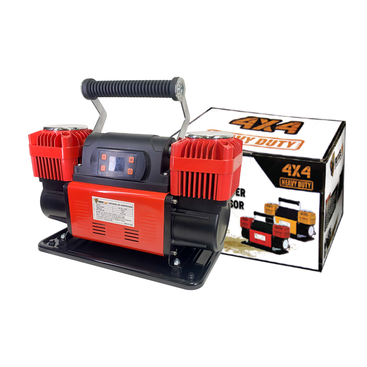 FORCE USA Digital Heavy Duty Double Cylinder Air Compressor – Red | High Power Output, Digital Display, Portable Design, Safety Features – Ideal for Off-Road, Car, and Outdoor Use