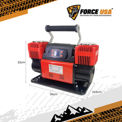 FORCE USA Digital Heavy Duty Double Cylinder Air Compressor – Red | High Power Output, Digital Display, Portable Design, Safety Features – Ideal for Off-Road, Car, and Outdoor Use