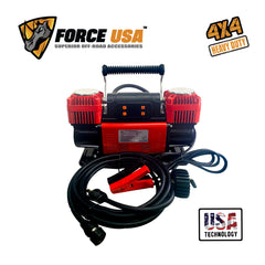 FORCE USA Digital Heavy Duty Double Cylinder Air Compressor – Red | High Power Output, Digital Display, Portable Design, Safety Features – Ideal for Off-Road, Car, and Outdoor Use