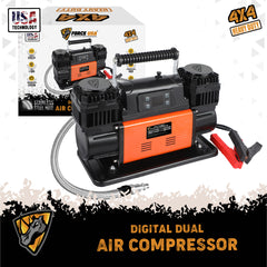 FORCE USA DIGITAL HEAVY DUTY DOUBLE CYLINDER AIR COMPRESSOR (ORANGE) WITH STAINLESS STEEL HOSE