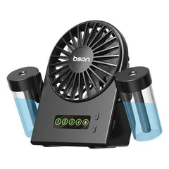 Bson Water Jet Table Fan- 90° Spray Rotation, 4 Fan Modes, Dual Mist Spray, Cool Air Function, Powerful Wind, Type-C Charging, Storage Tank, & LED Display