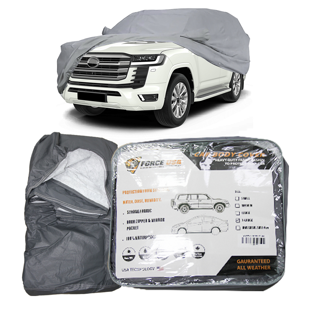 FORCE USA Car Cover Waterproof All Weather for Automobiles Outdoor Full Size Cover Rain Sun UV Protection with Zipper Cotton Universal Fit