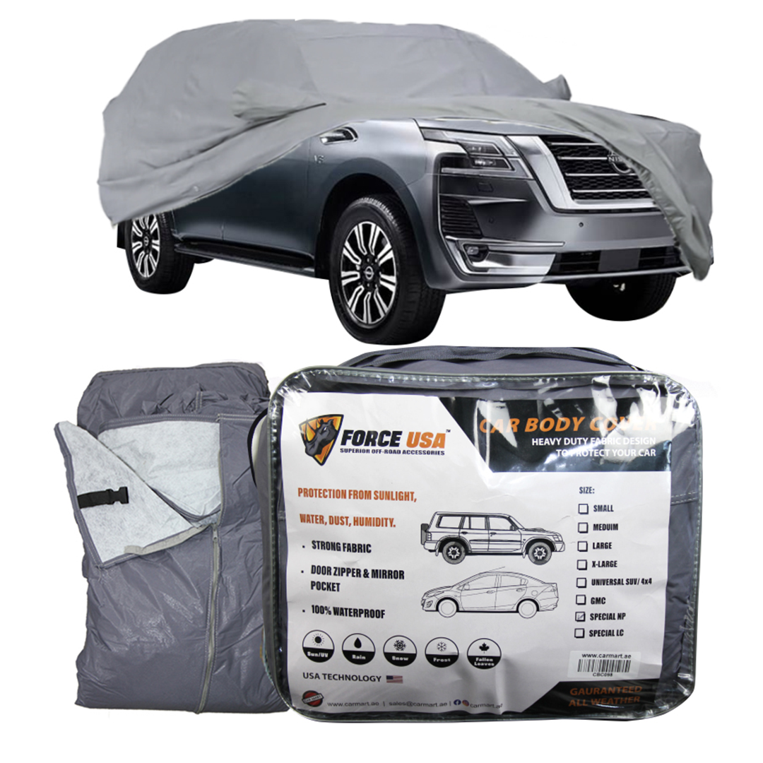 FORCE USA Car Cover Waterproof All Weather for Automobiles Outdoor Full Size Cover Rain Sun UV Protection with Zipper Cotton Universal Fit