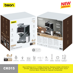 BSON Dùpresso 6-in-1 Coffee Machine – Espresso Maker with Built-In Grinder, Milk Frother & Touch Control