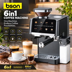 BSON Dùpresso 6-in-1 Coffee Machine – Espresso Maker with Built-In Grinder, Milk Frother & Touch Control