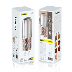 BSON Gravity Spice Grinder, 25W High-Power Electric Spice Grinder with Built-in LED Light, 176ml Capacity, One-Handed Operation, Stainless Steel Body, Flip-to-Work Design for Pepper, Salt, Chili & Spices