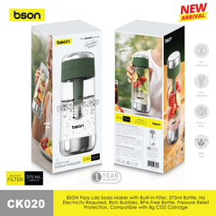 BSON Fizzy Lab Soda Maker with Built-in Filter | 375ml BPA-Free Bottle | No Electricity Required | Compatible with 8g CO₂ Cartridges