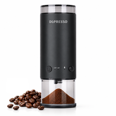 DÙPRESSO Electric Conical Burr Coffee Grinder – Portable 80-Setting Burr Grinder with Type-C Fast Charging, Dual Container Compatibility (70g max capacity), Stainless Steel Burr for Espresso, Pour Over & French Press