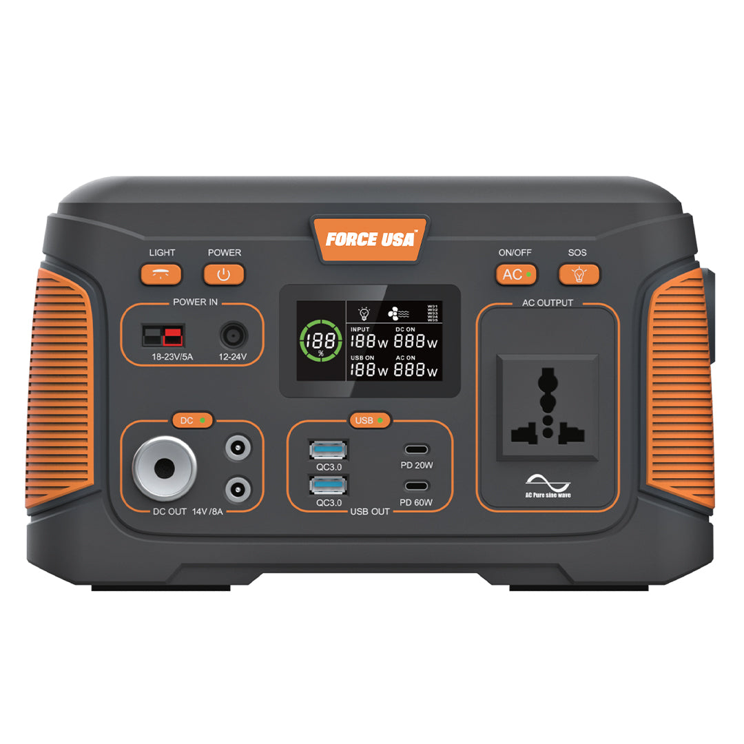 Force USA Portable power station 300W Pure Sine Wave With Multiple Output Ports, LED Display & Solar Charging Features for  camping and outdoor activities