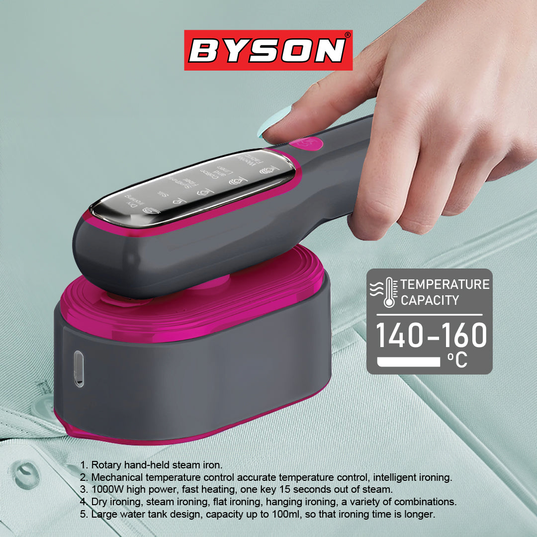 Byson Portable Iron- 5 Fabric Modes, 3-Second Quick Heat, Dual-Sided Heat Conduction, Compact Travel Iron for All Fabric Types