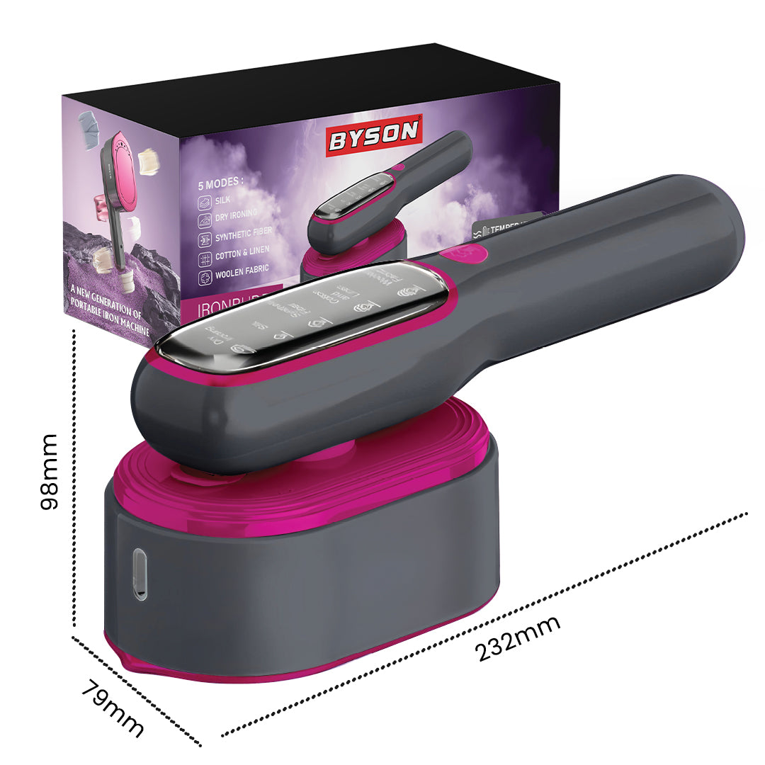 Byson Portable Iron- 5 Fabric Modes, 3-Second Quick Heat, Dual-Sided Heat Conduction, Compact Travel Iron for All Fabric Types