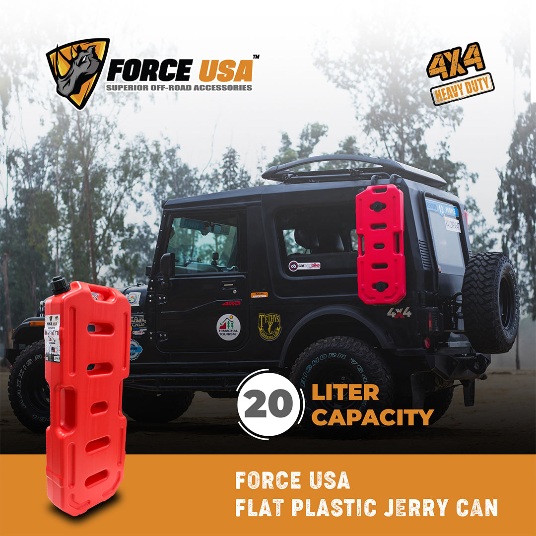 Force USA Flat Plastic Jerry Can, Durable Liquid Storage Container Available in 5L, 10L & 20L Leak-Proof, Lightweight & Stackable