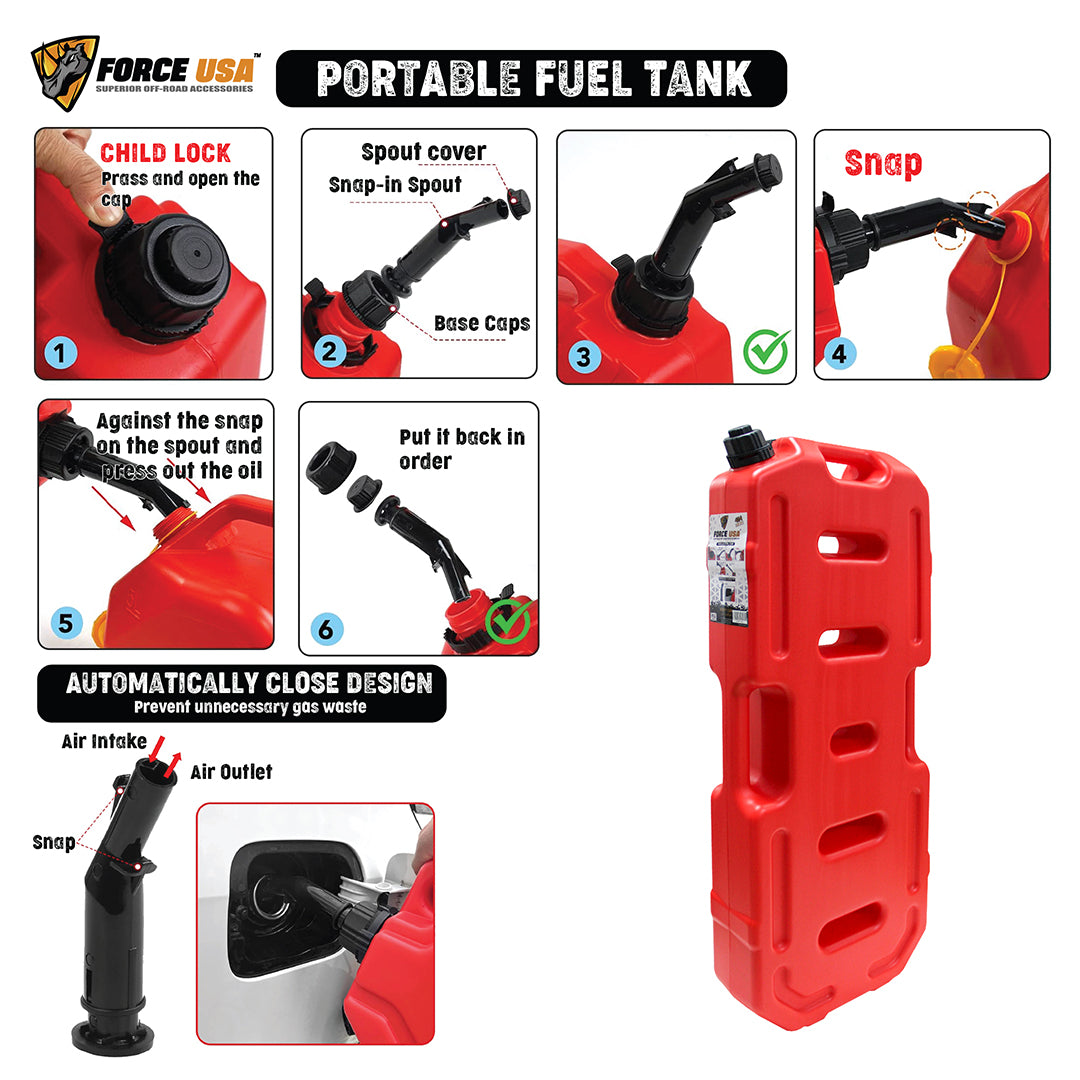 Force USA Flat Plastic Jerry Can, Durable Liquid Storage Container Available in 5L, 10L & 20L Leak-Proof, Lightweight & Stackable