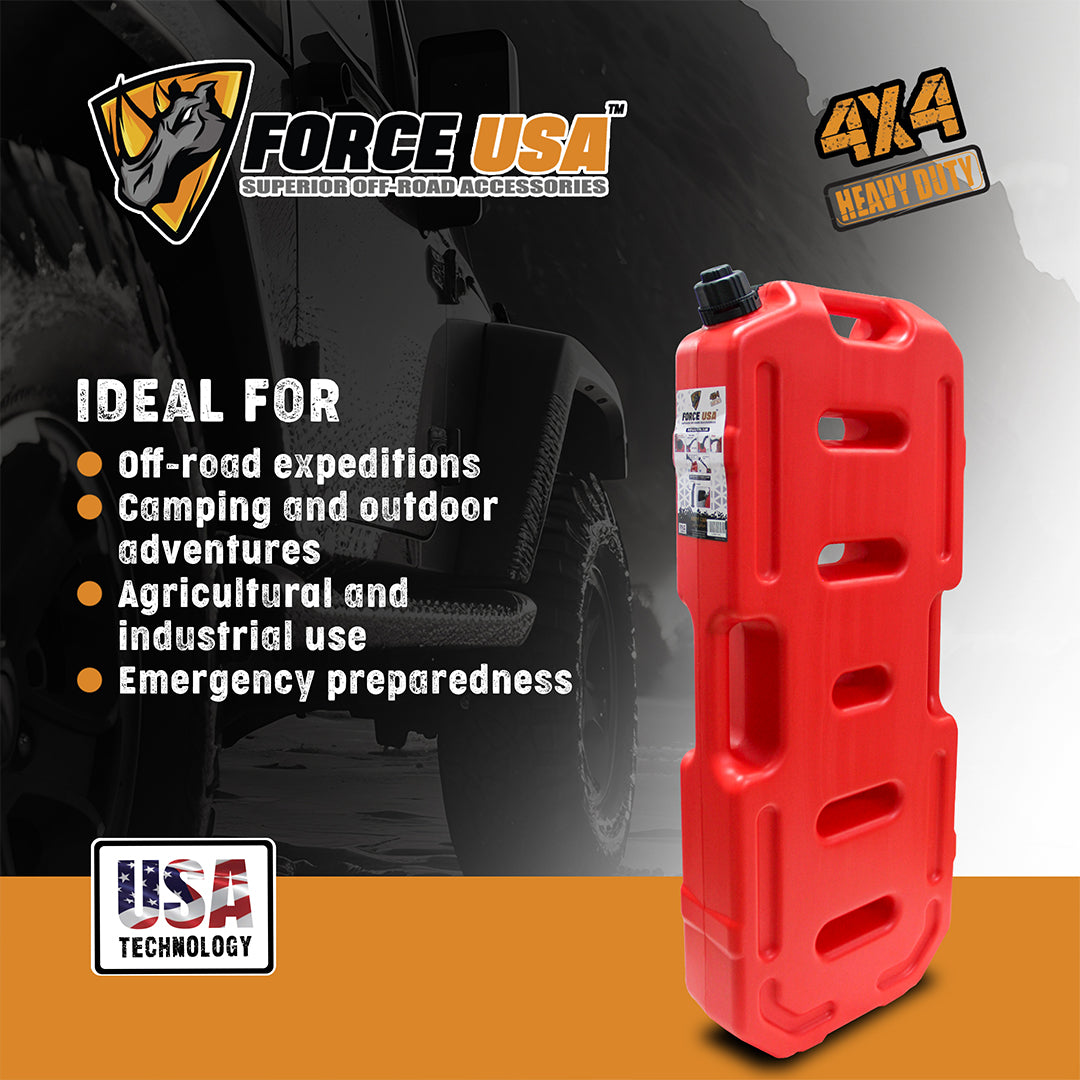 Force USA Flat Plastic Jerry Can, Durable Liquid Storage Container Available in 5L, 10L & 20L Leak-Proof, Lightweight & Stackable