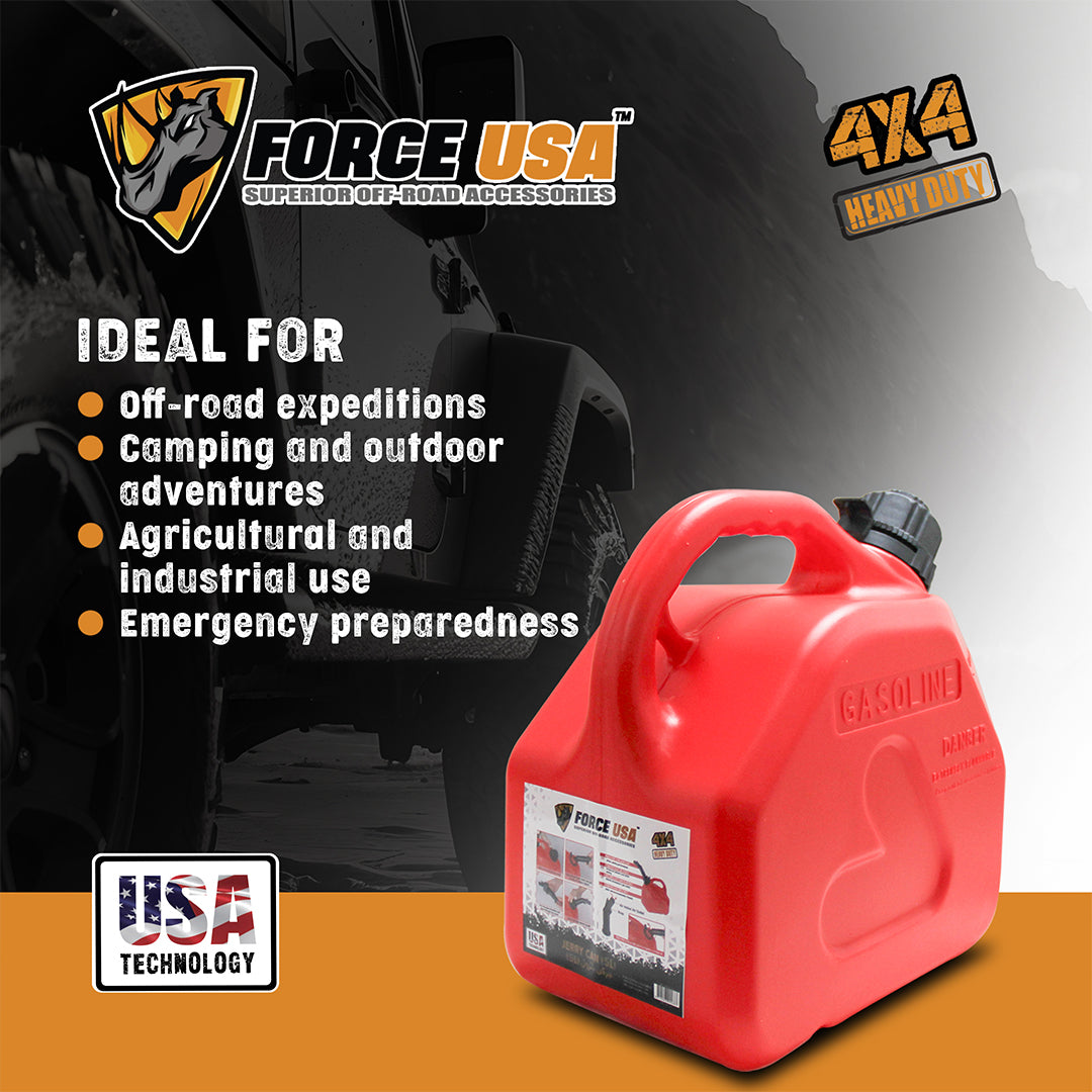 Force USA Plastic Jerry Can- 5L / 10L / 20L High-Density Fuel Container, Leak-Proof HDPE with Secure Cap & Ergonomic Handle, Lightweight & Weather-Resistant Fuel Storage for Outdoor & Emergency Use
