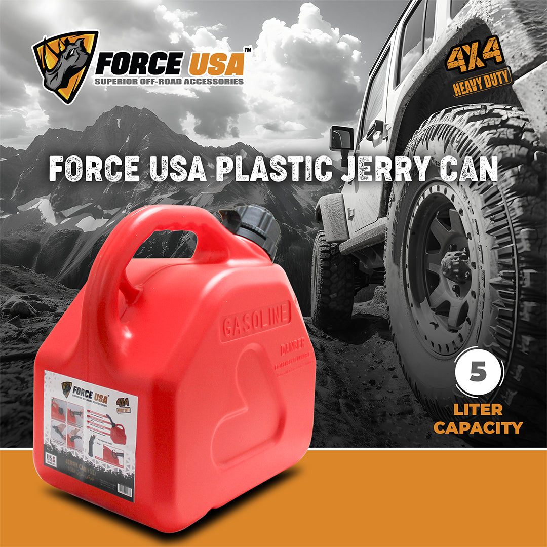 Force USA Plastic Jerry Can- 5L / 10L / 20L High-Density Fuel Container, Leak-Proof HDPE with Secure Cap & Ergonomic Handle, Lightweight & Weather-Resistant Fuel Storage for Outdoor & Emergency Use