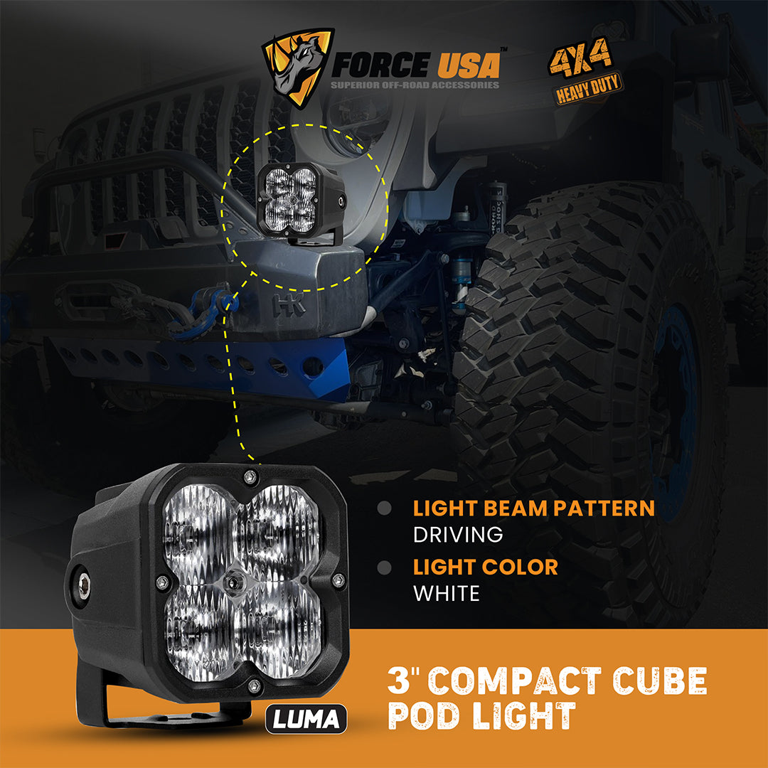 Force USA 3 IN Compact Cube Driving Luma Light-White